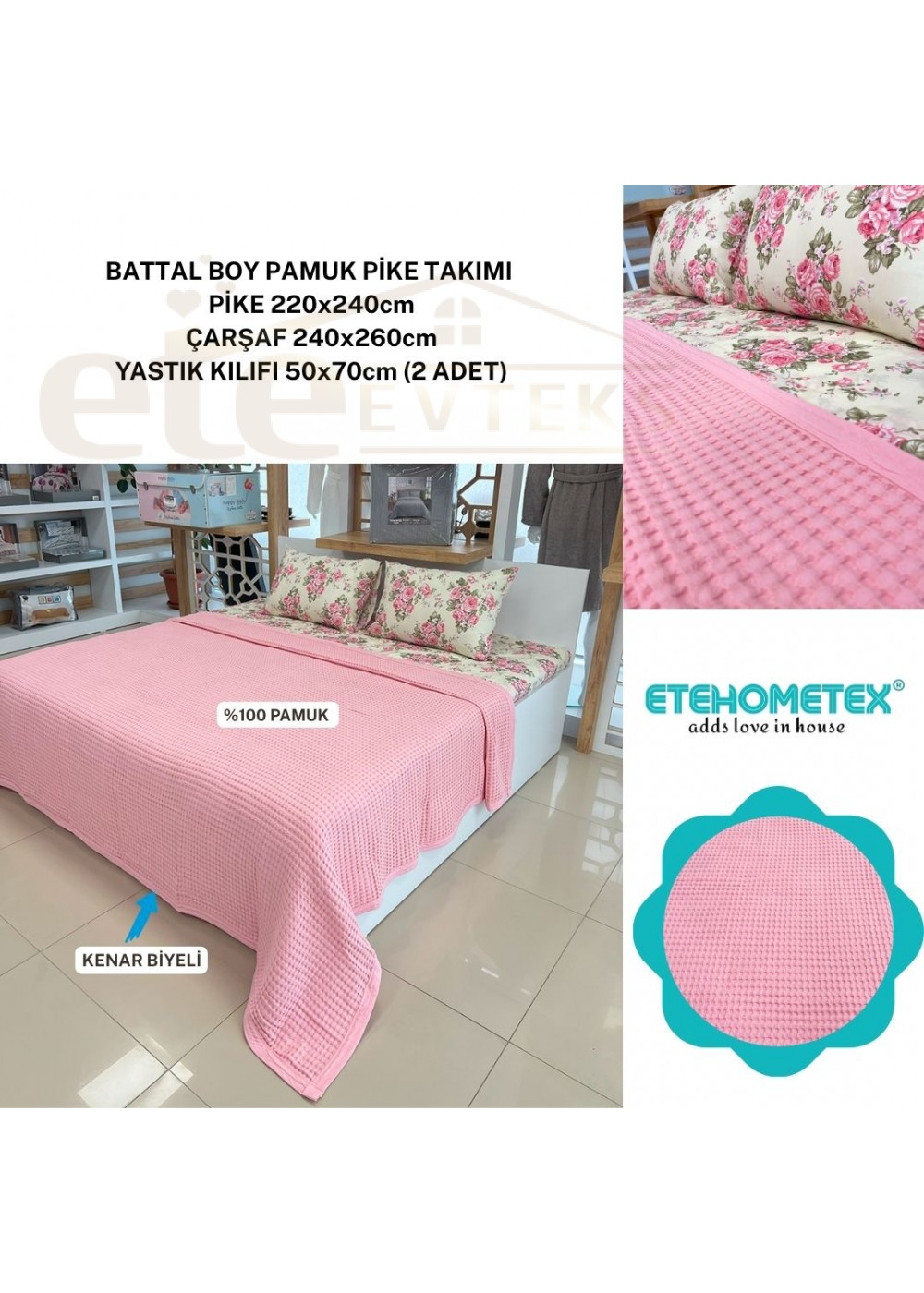 ETEHOMETEX ÇİFT KİŞİLİK HAVUZLU PİKE TAKIMI PEMBE 8696474231885 ETEHOMETEX ÇİFT KİŞİLİK HAVUZLU PİKE TAKIMI PEMBE 8696474231885